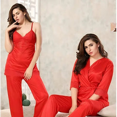 Red Lacy silky nightwear with Robe