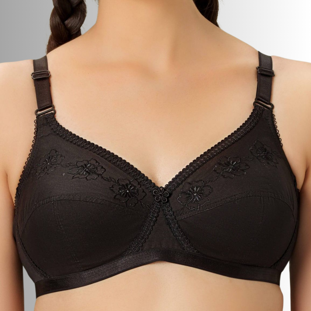 Cotton Cross-Over Embroided Bra