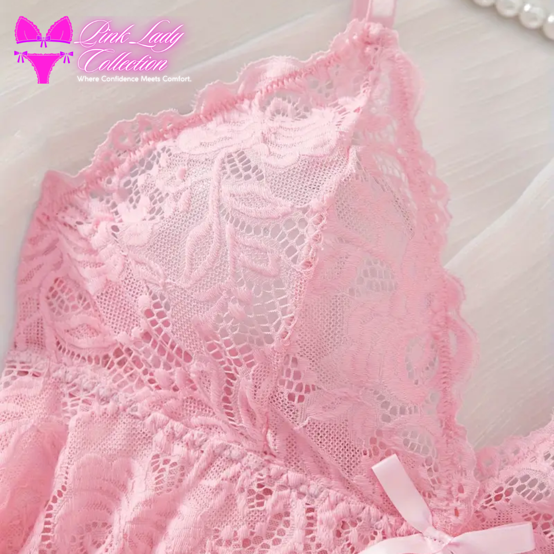 Pink Lady Lace Trimmed V Neck Nighty