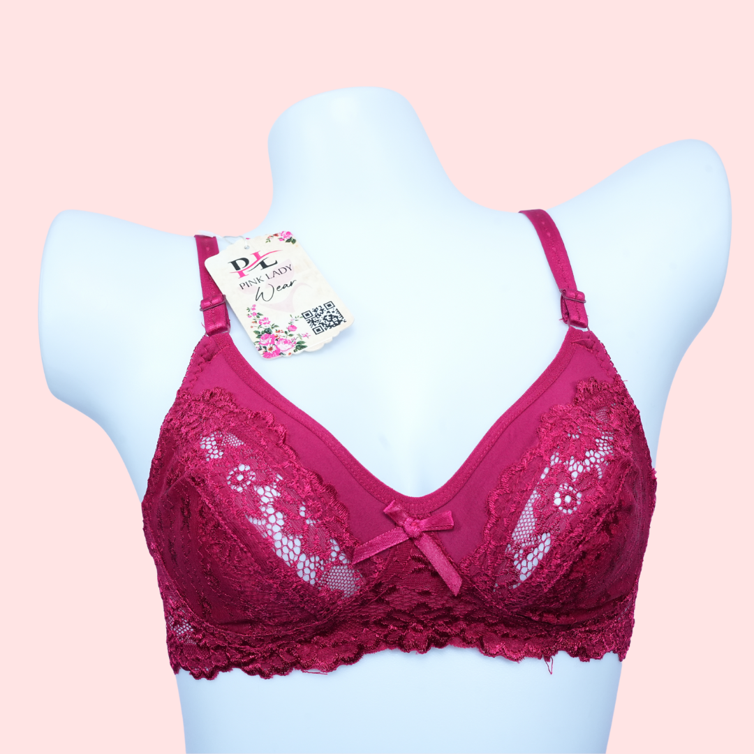 Red Lacy Non Padded Stretchable Straps Imported Bra