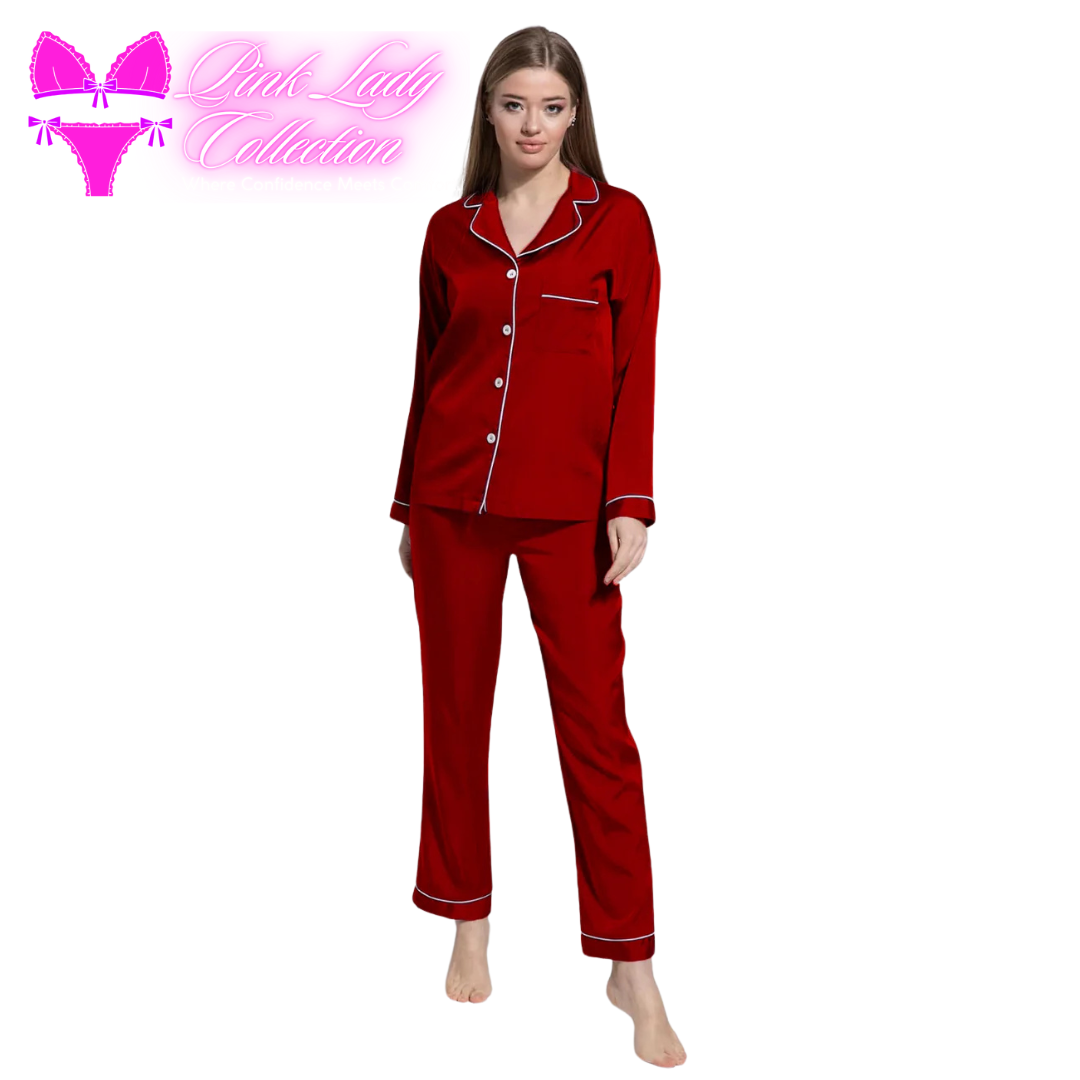 Silk Night Suit-Maroon