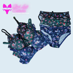 Pink lady floral printed padded bra n penty set