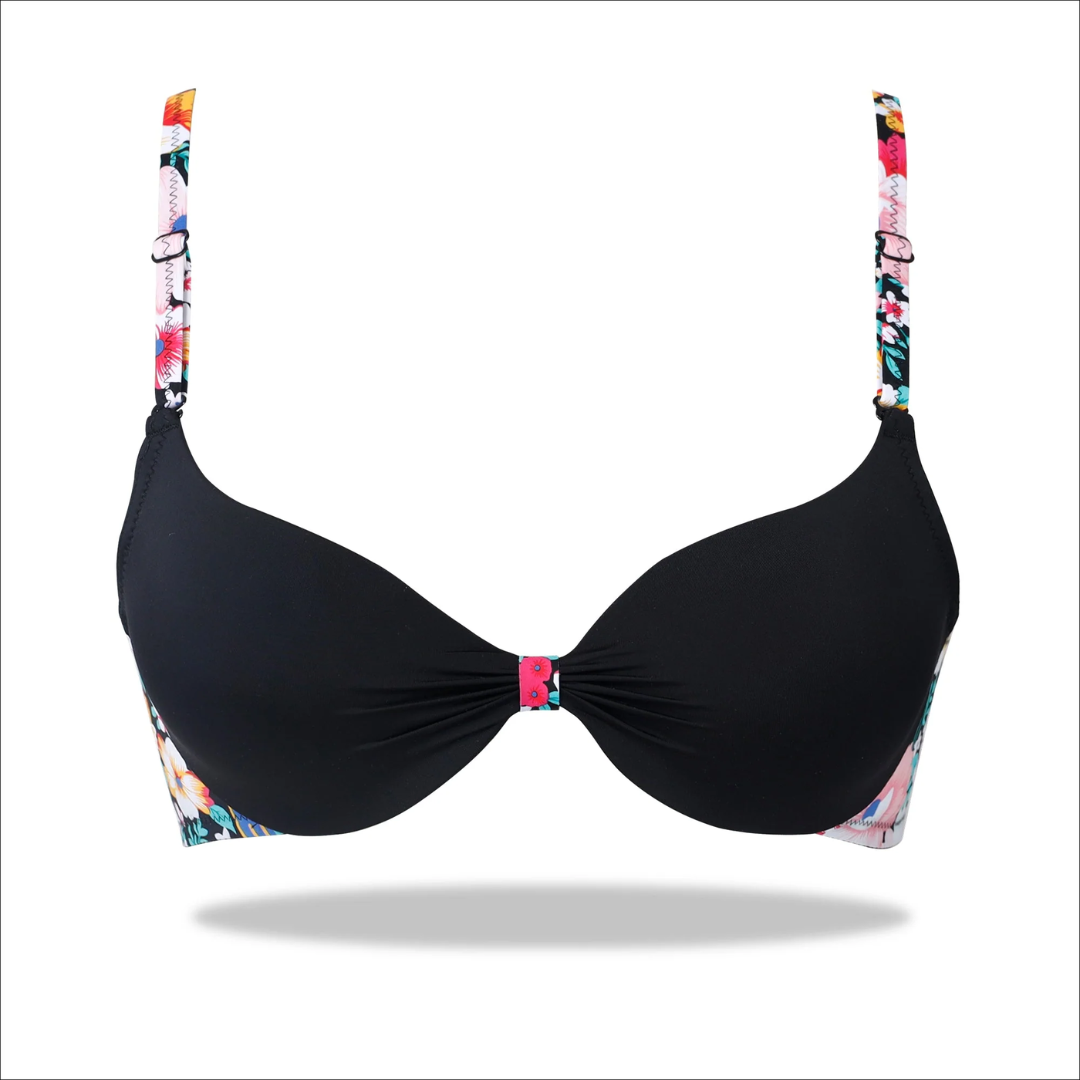 Black Floral Fusion Imported Padded Bra