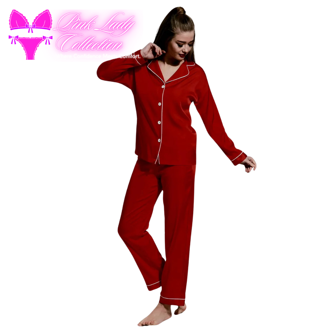 Silk Night Suit-Maroon