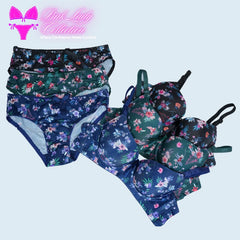 Pink lady floral printed padded bra n penty set