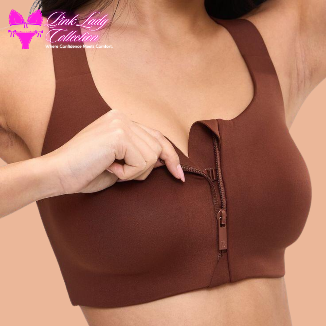 Brown sport zipper bra