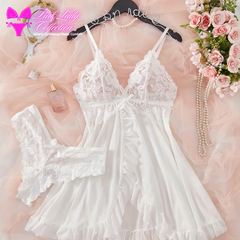 Pink Lady Lace Trimmed V Neck Nighty