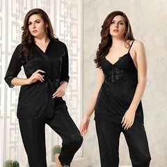 Black Lacy silky nightwear with Robe